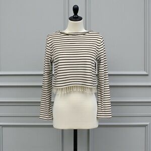 J.Crew Navy White Striped Beaded Crop Top SZ S